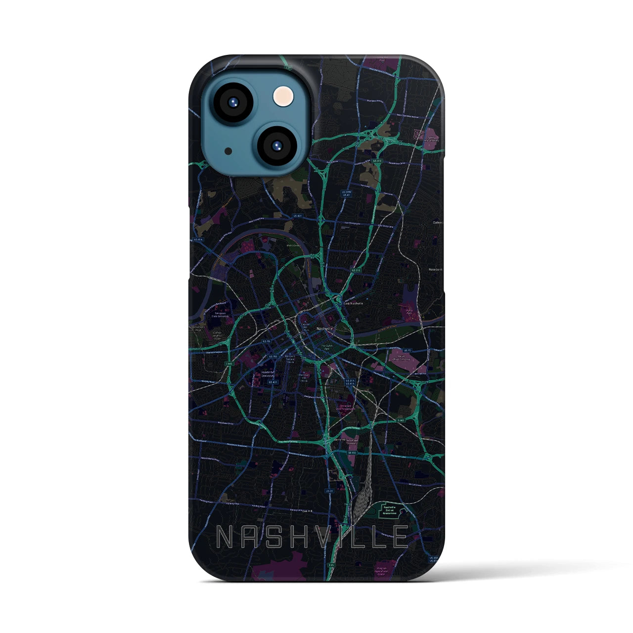 【ナッシュビル】地図柄iPhoneケース（バックカバータイプ・ブラック）iPhone 13 用