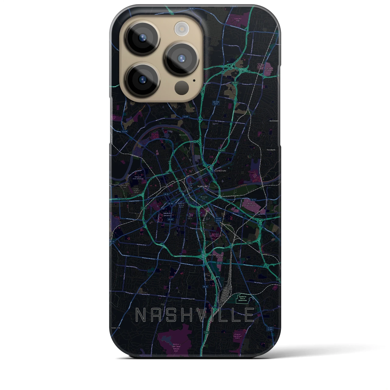 【ナッシュビル】地図柄iPhoneケース（バックカバータイプ・ブラック）iPhone 14 Pro Max 用