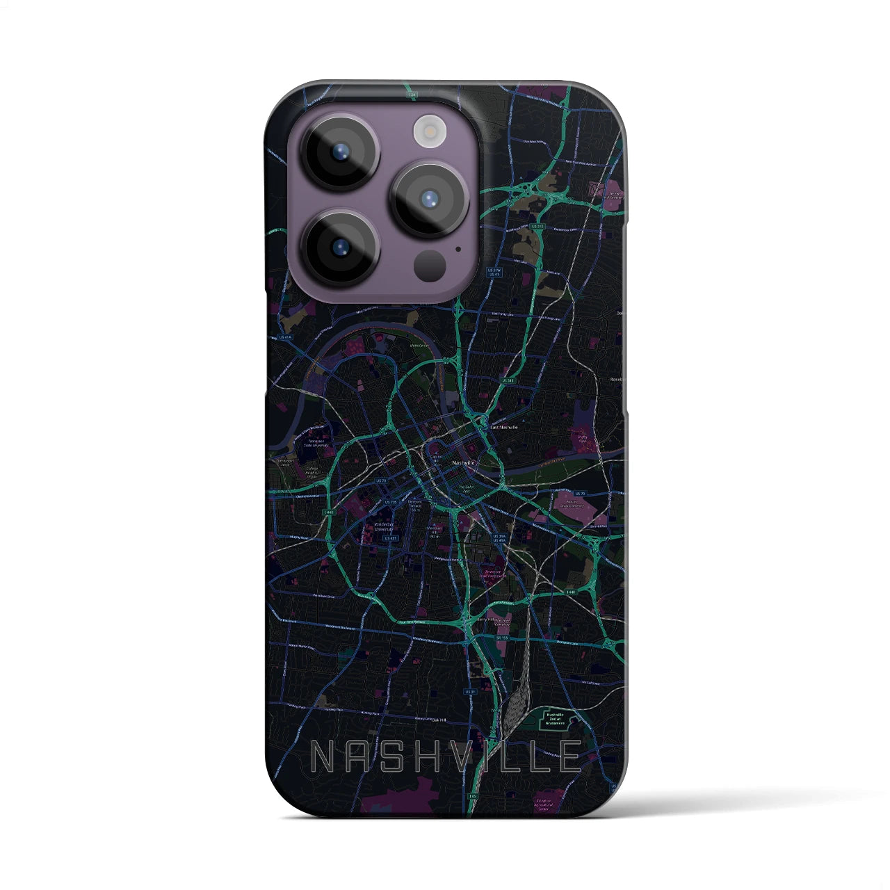 【ナッシュビル】地図柄iPhoneケース（バックカバータイプ・ブラック）iPhone 14 Pro 用