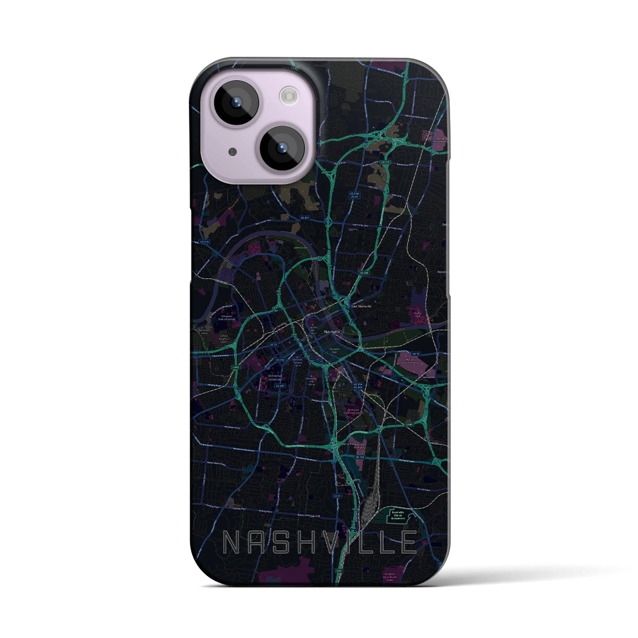 【ナッシュビル】地図柄iPhoneケース（バックカバータイプ・ブラック）iPhone 14 用