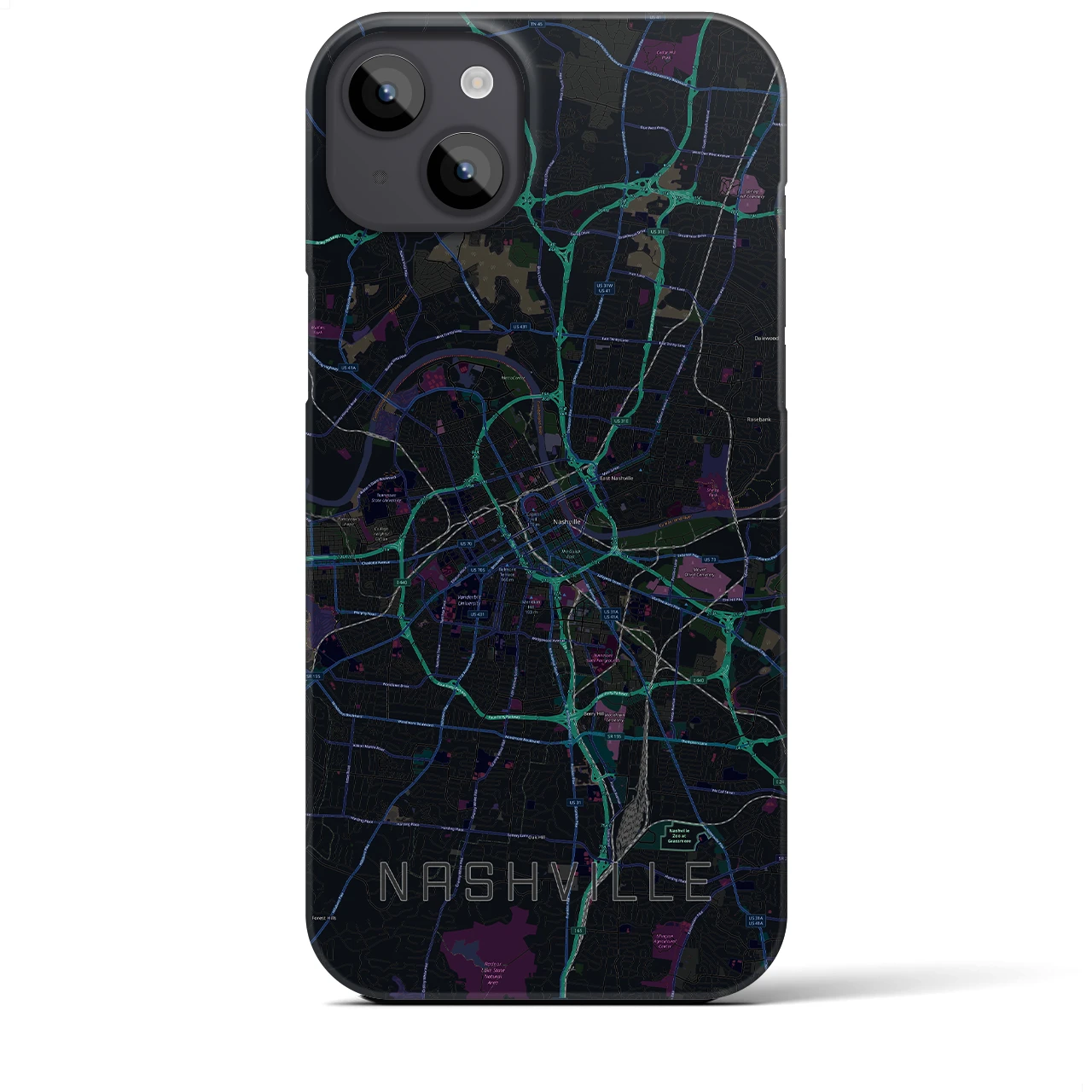 【ナッシュビル】地図柄iPhoneケース（バックカバータイプ・ブラック）iPhone 14 Plus 用