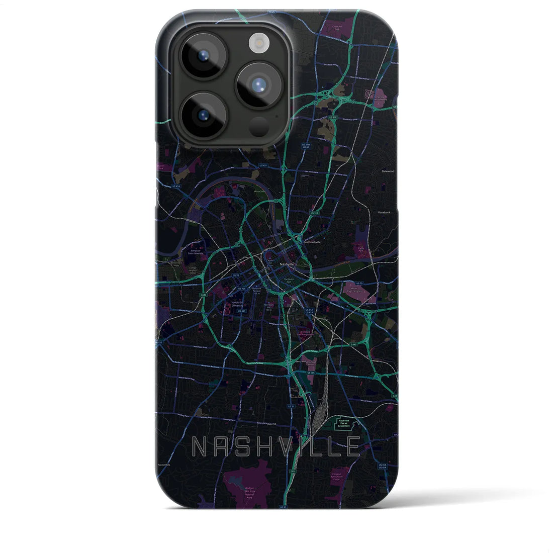 【ナッシュビル】地図柄iPhoneケース（バックカバータイプ・ブラック）iPhone 15 Pro Max 用