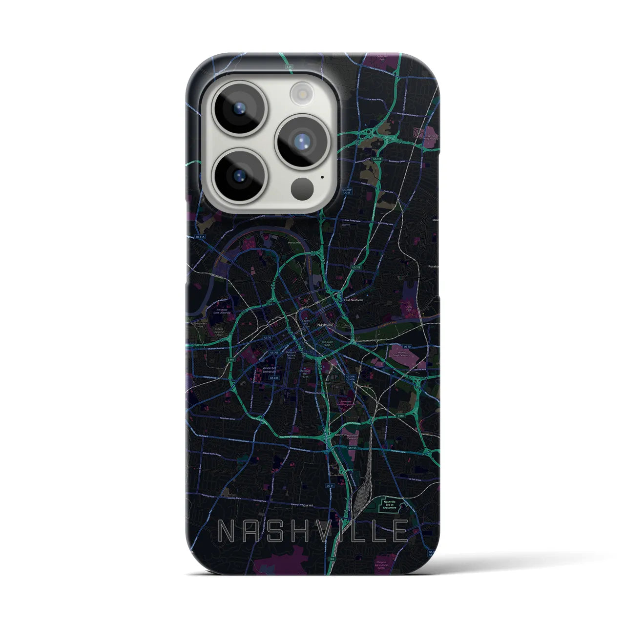 【ナッシュビル】地図柄iPhoneケース（バックカバータイプ・ブラック）iPhone 15 Pro 用