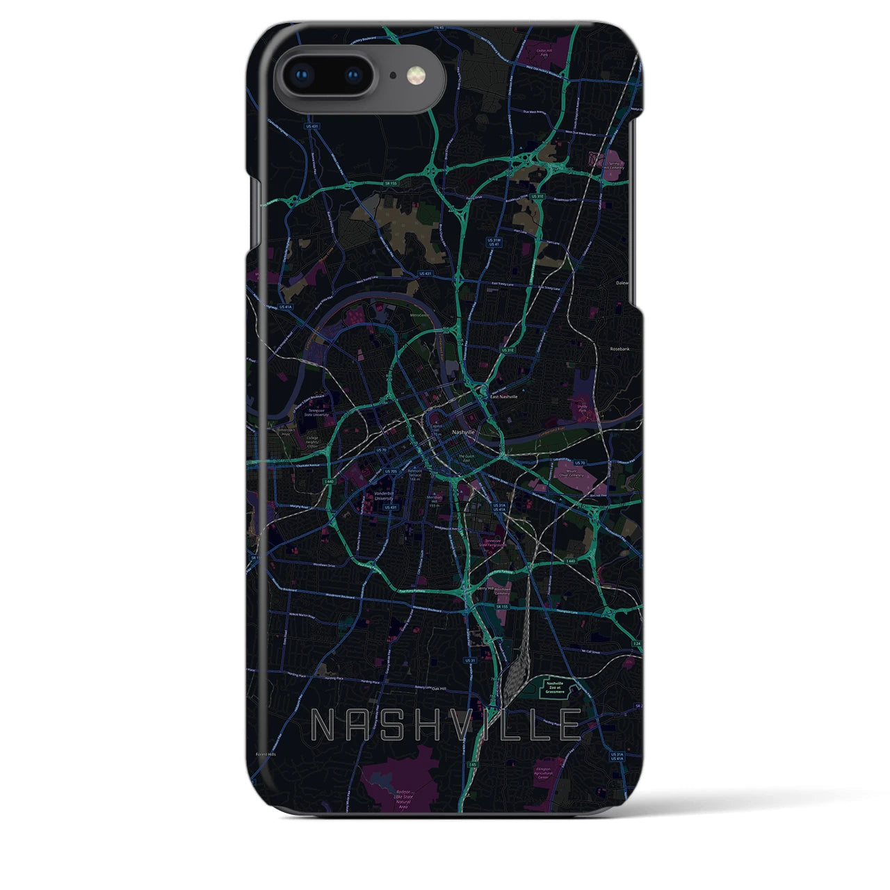 【ナッシュビル】地図柄iPhoneケース（バックカバータイプ・ブラック）iPhone 8Plus /7Plus / 6sPlus / 6Plus 用