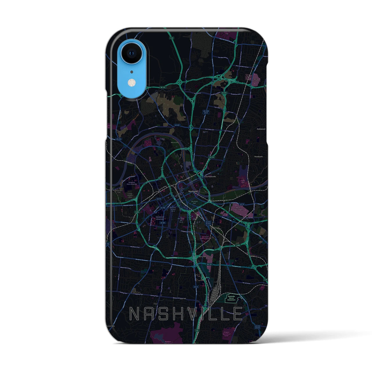 【ナッシュビル】地図柄iPhoneケース（バックカバータイプ・ブラック）iPhone XR 用