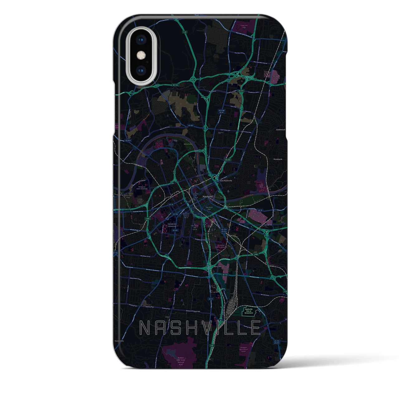 【ナッシュビル】地図柄iPhoneケース（バックカバータイプ・ブラック）iPhone XS Max 用