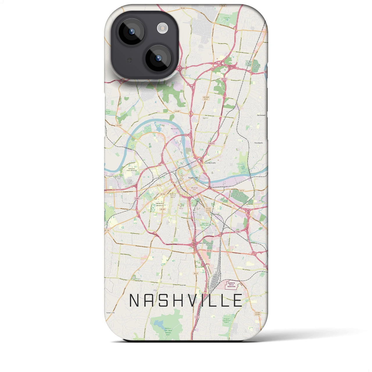 【ナッシュビル】地図柄iPhoneケース（バックカバータイプ・ナチュラル）iPhone 14 Plus 用
