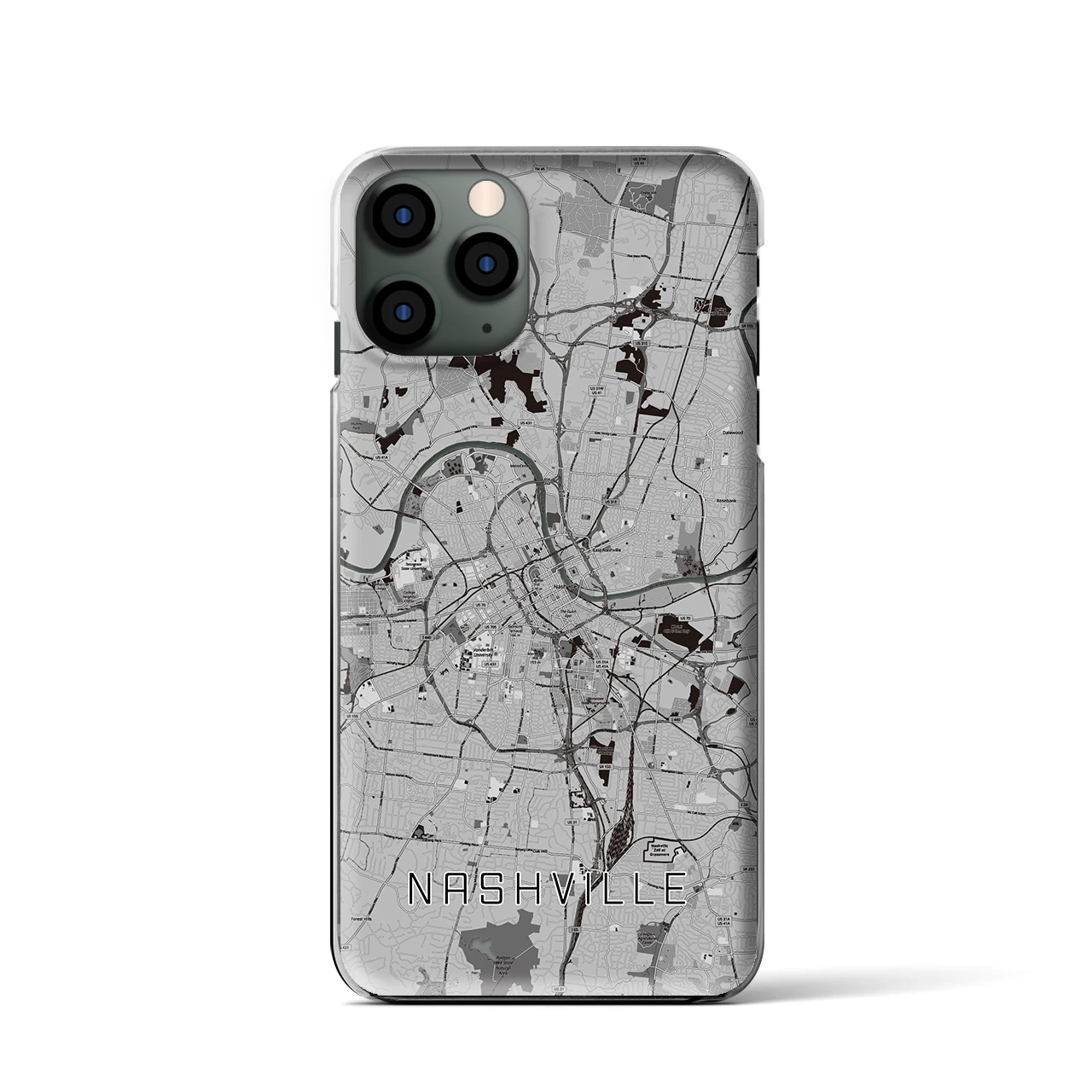 【ナッシュビル】地図柄iPhoneケース（クリアタイプ・モノトーン）iPhone 11 Pro 用