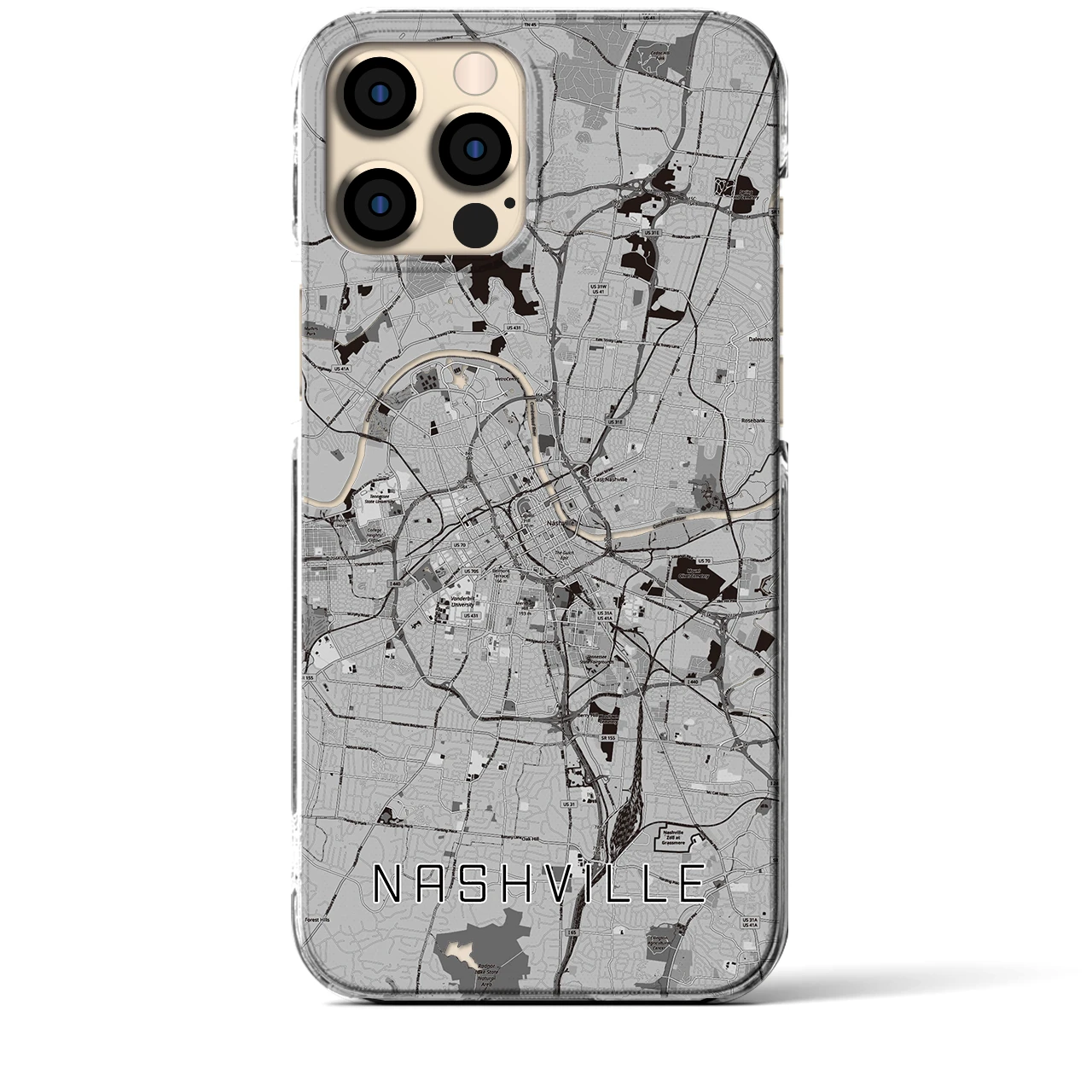 【ナッシュビル】地図柄iPhoneケース（クリアタイプ・モノトーン）iPhone 12 Pro Max 用
