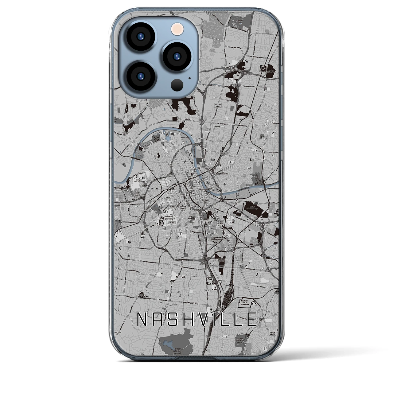 【ナッシュビル】地図柄iPhoneケース（クリアタイプ・モノトーン）iPhone 13 Pro Max 用