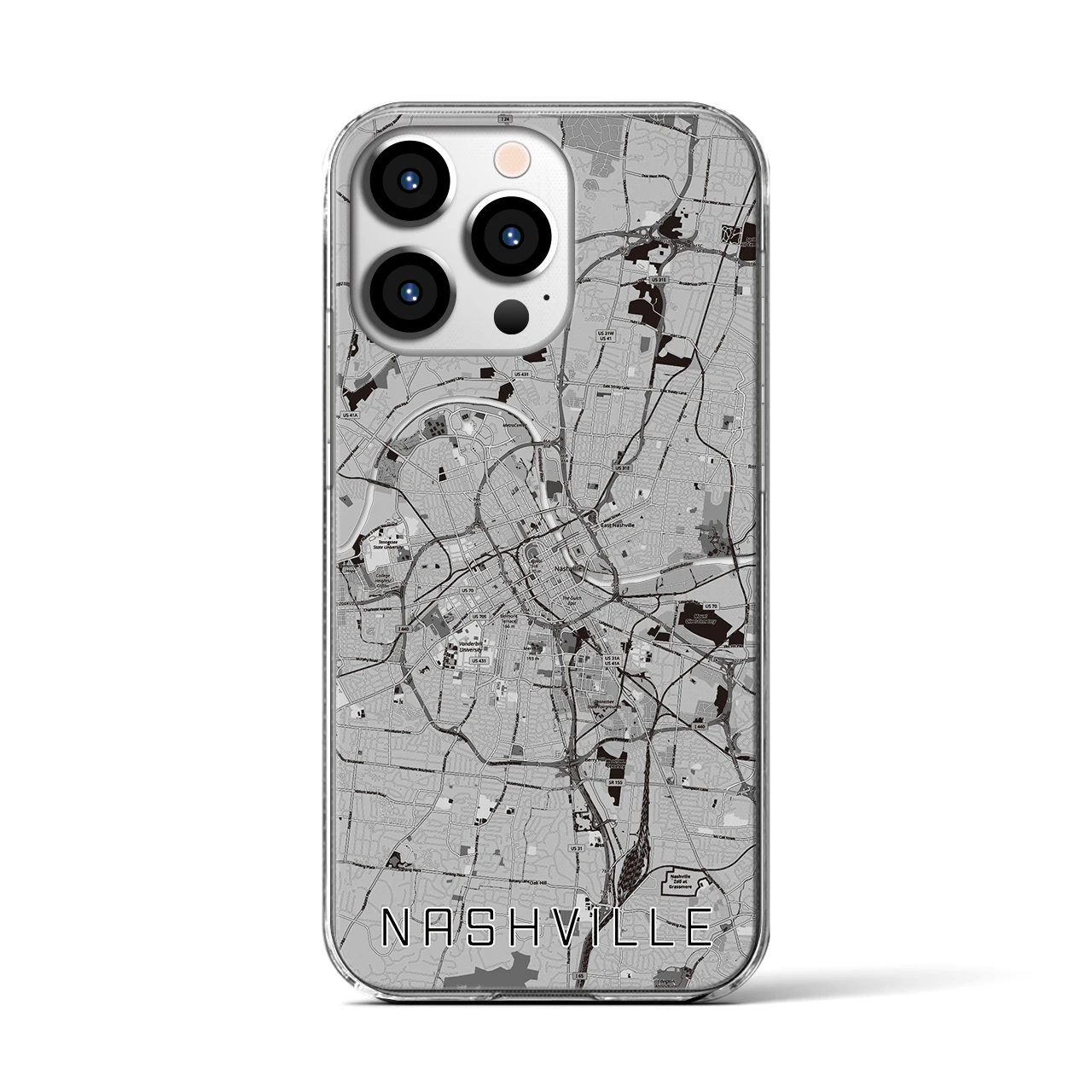 【ナッシュビル】地図柄iPhoneケース（クリアタイプ・モノトーン）iPhone 13 Pro 用