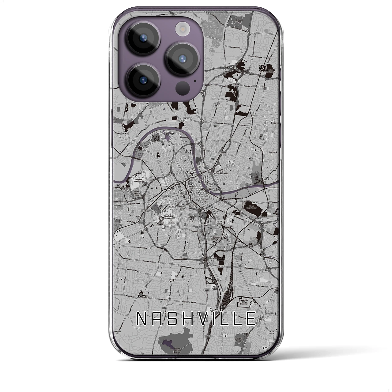 【ナッシュビル】地図柄iPhoneケース（クリアタイプ・モノトーン）iPhone 14 Pro Max 用
