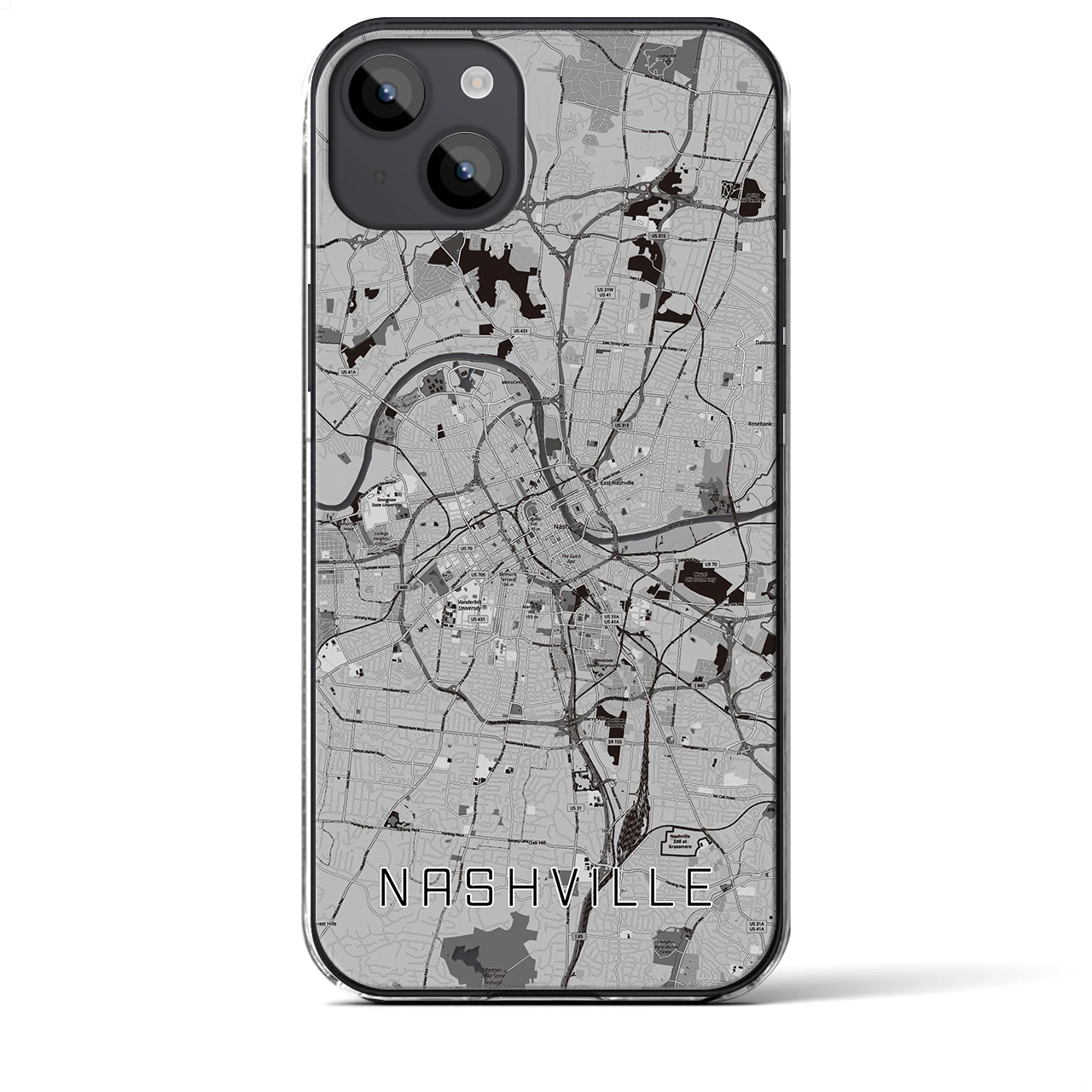 【ナッシュビル】地図柄iPhoneケース（クリアタイプ・モノトーン）iPhone 14 Plus 用