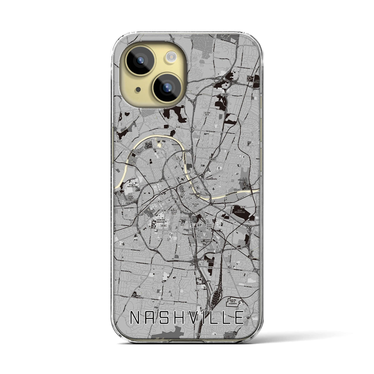 【ナッシュビル】地図柄iPhoneケース（クリアタイプ・モノトーン）iPhone 15 用