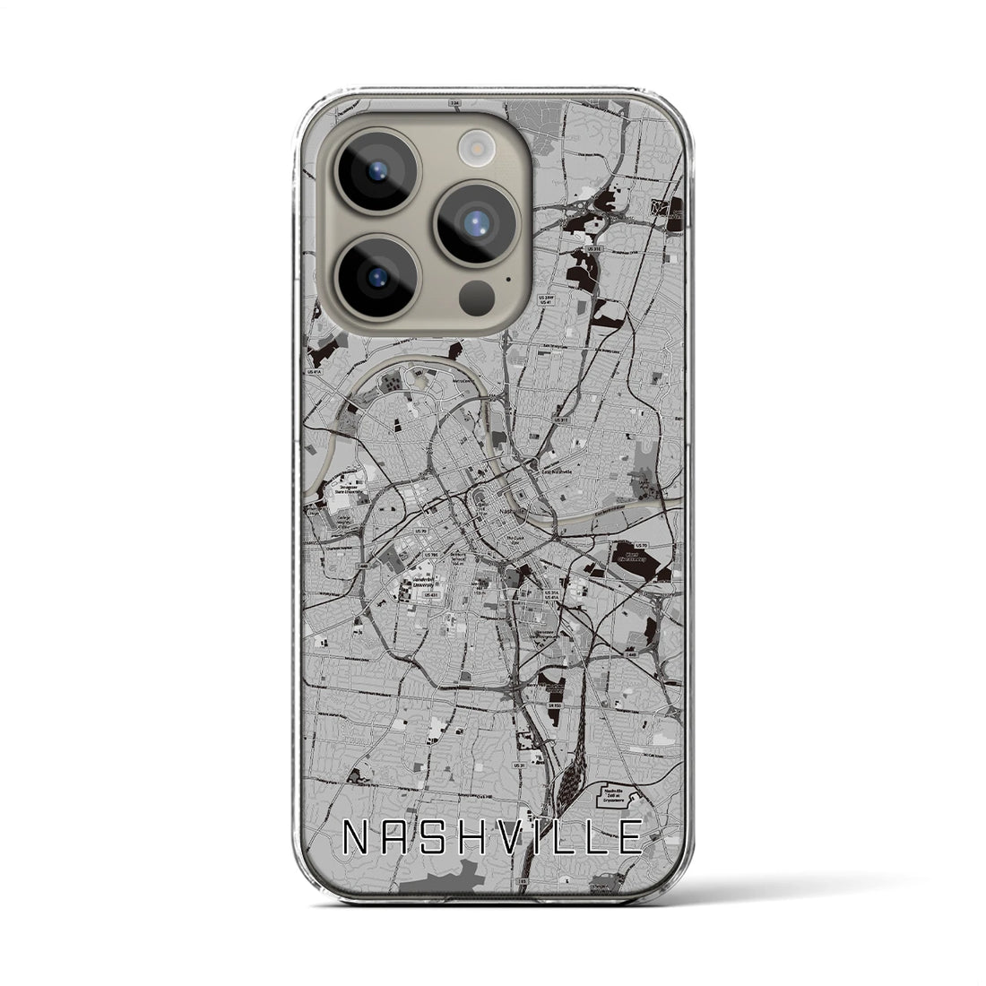 【ナッシュビル】地図柄iPhoneケース（クリアタイプ・モノトーン）iPhone 15 Pro 用