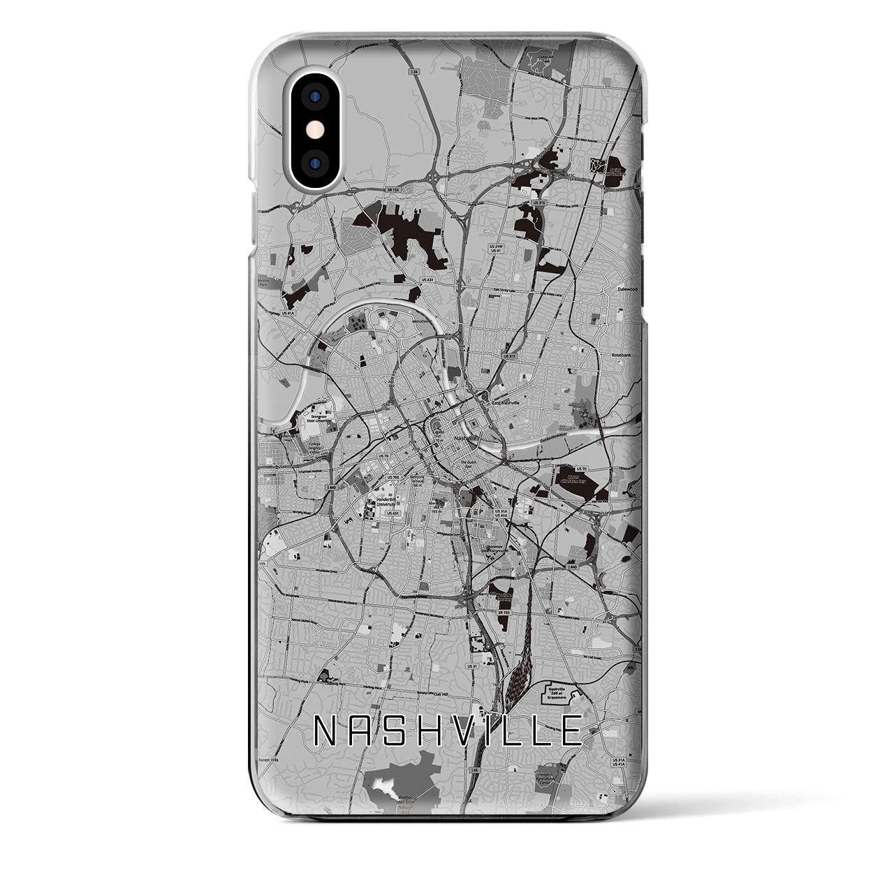 【ナッシュビル】地図柄iPhoneケース（クリアタイプ・モノトーン）iPhone XS Max 用