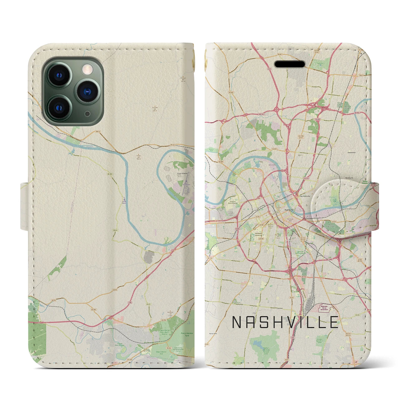 【ナッシュビル】地図柄iPhoneケース（手帳両面タイプ・ナチュラル）iPhone 11 Pro 用