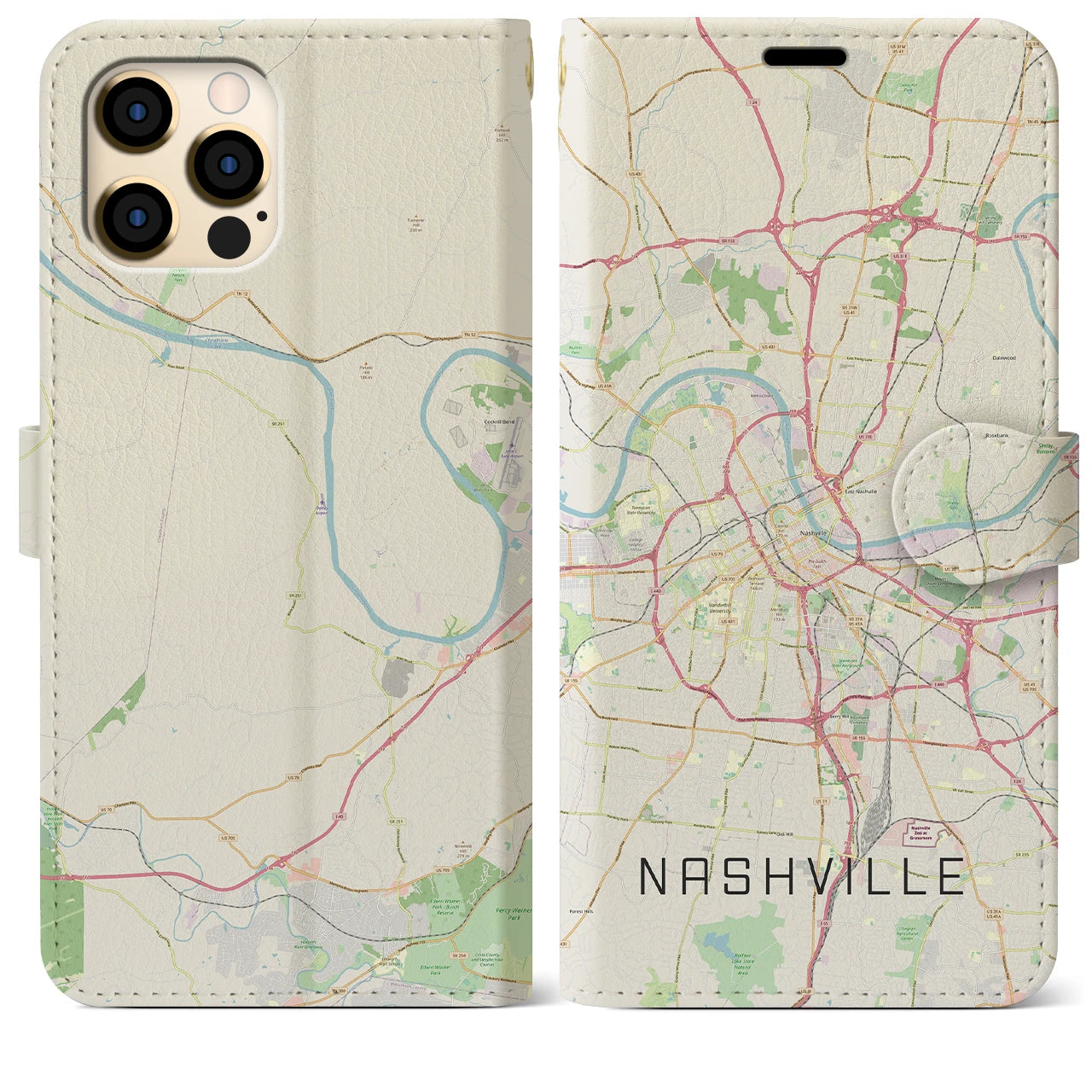 【ナッシュビル】地図柄iPhoneケース（手帳両面タイプ・ナチュラル）iPhone 12 Pro Max 用