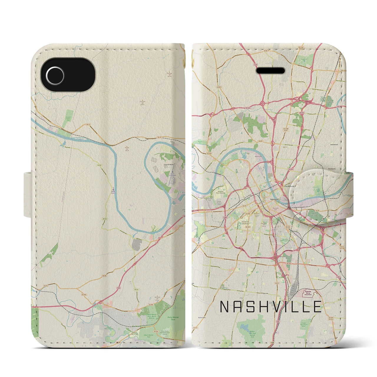 【ナッシュビル】地図柄iPhoneケース（手帳両面タイプ・ナチュラル）iPhone SE（第3 / 第2世代） / 8 / 7 / 6s / 6 用