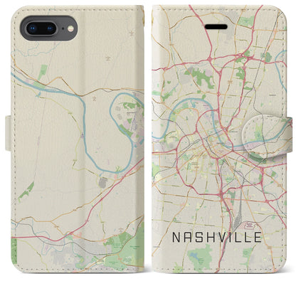 【ナッシュビル（アメリカ）】地図柄iPhoneケース（手帳タイプ）ナチュラル・iPhone 8Plus /7Plus / 6sPlus / 6Plus 用