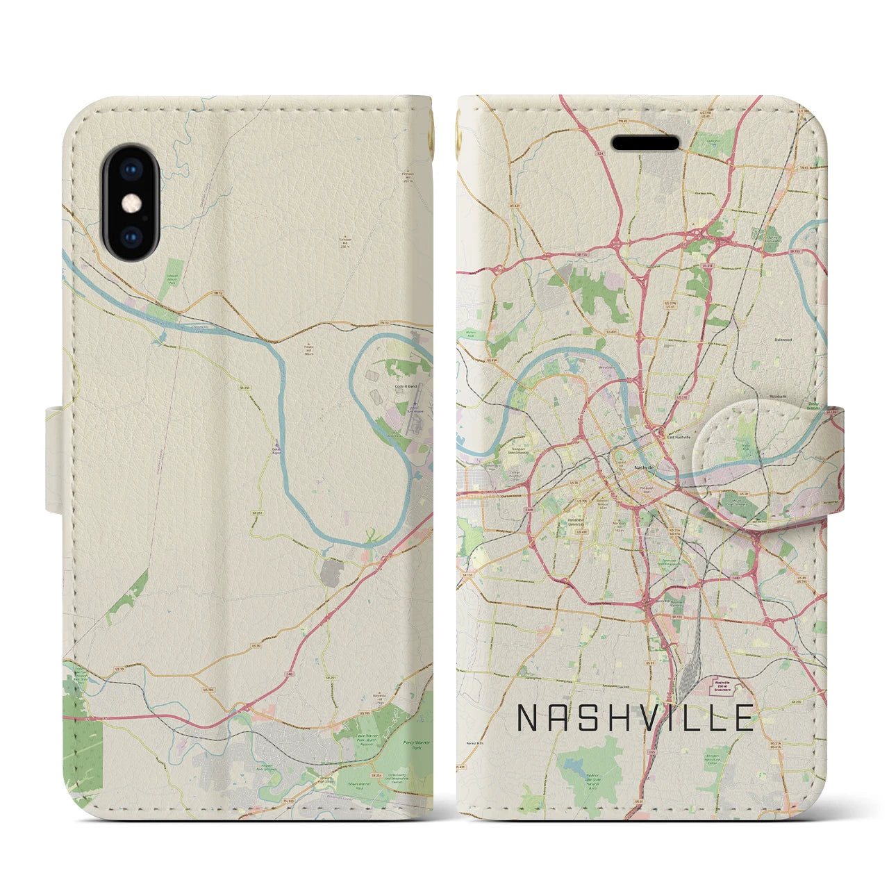 【ナッシュビル】地図柄iPhoneケース（手帳両面タイプ・ナチュラル）iPhone XS / X 用