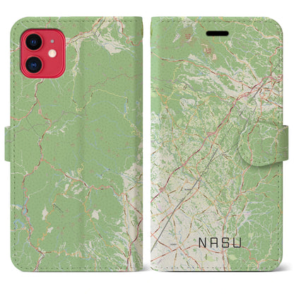 【那須（栃木県）】地図柄iPhoneケース（手帳タイプ）ナチュラル・iPhone 11 用
