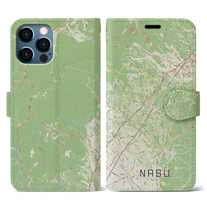【那須（栃木県）】地図柄iPhoneケース（手帳タイプ）ナチュラル・iPhone 12 / 12 Pro 用