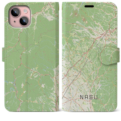 【那須（栃木県）】地図柄iPhoneケース（手帳タイプ）ナチュラル・iPhone 15 Plus 用