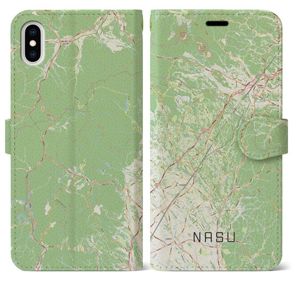 【那須（栃木県）】地図柄iPhoneケース（手帳タイプ）ナチュラル・iPhone XS Max 用