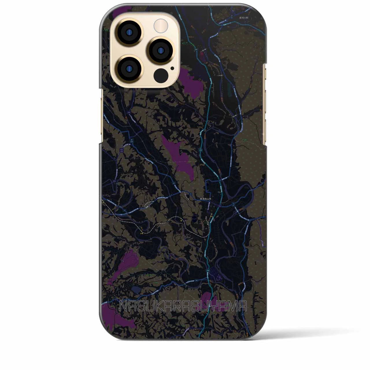 【那須烏山】地図柄iPhoneケース（バックカバータイプ・ブラック）iPhone 12 Pro Max 用