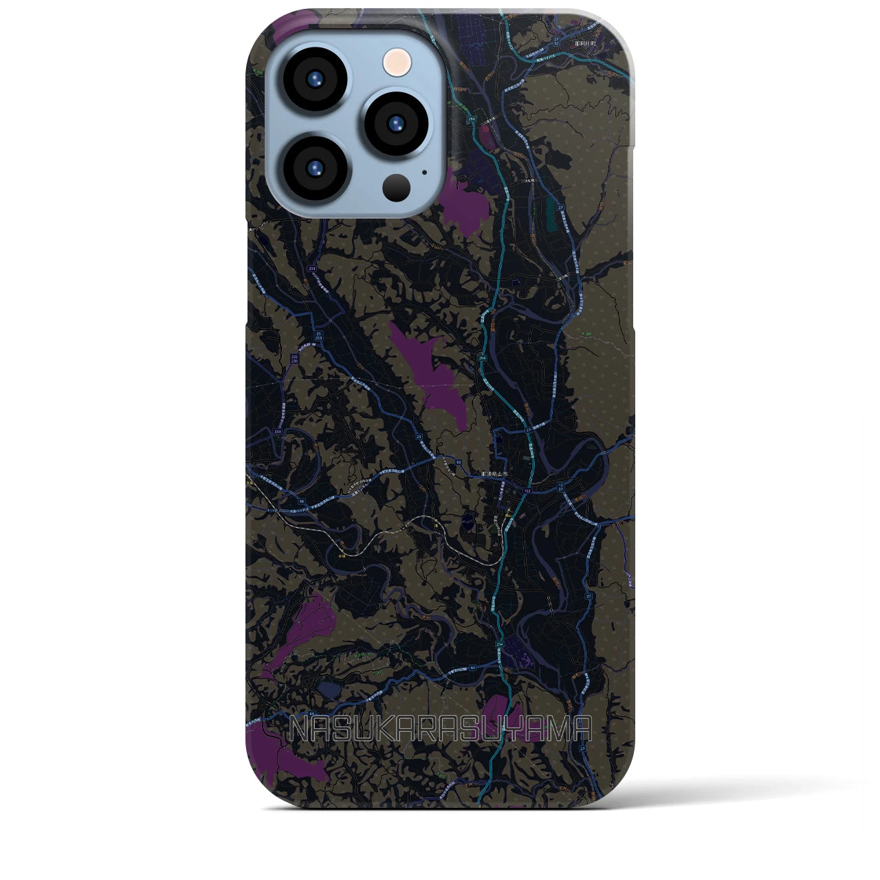 【那須烏山】地図柄iPhoneケース（バックカバータイプ・ブラック）iPhone 13 Pro Max 用