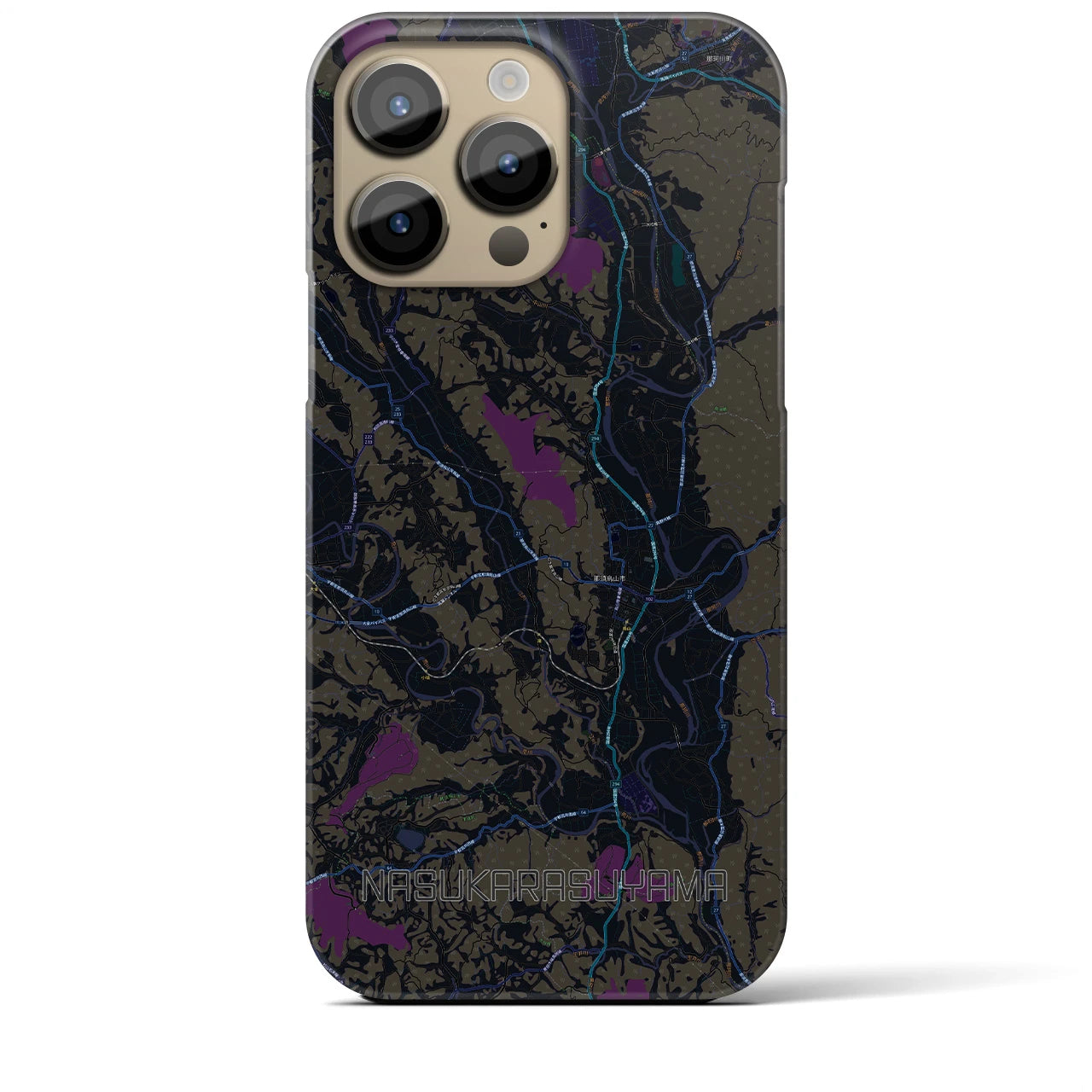 【那須烏山】地図柄iPhoneケース（バックカバータイプ・ブラック）iPhone 14 Pro Max 用