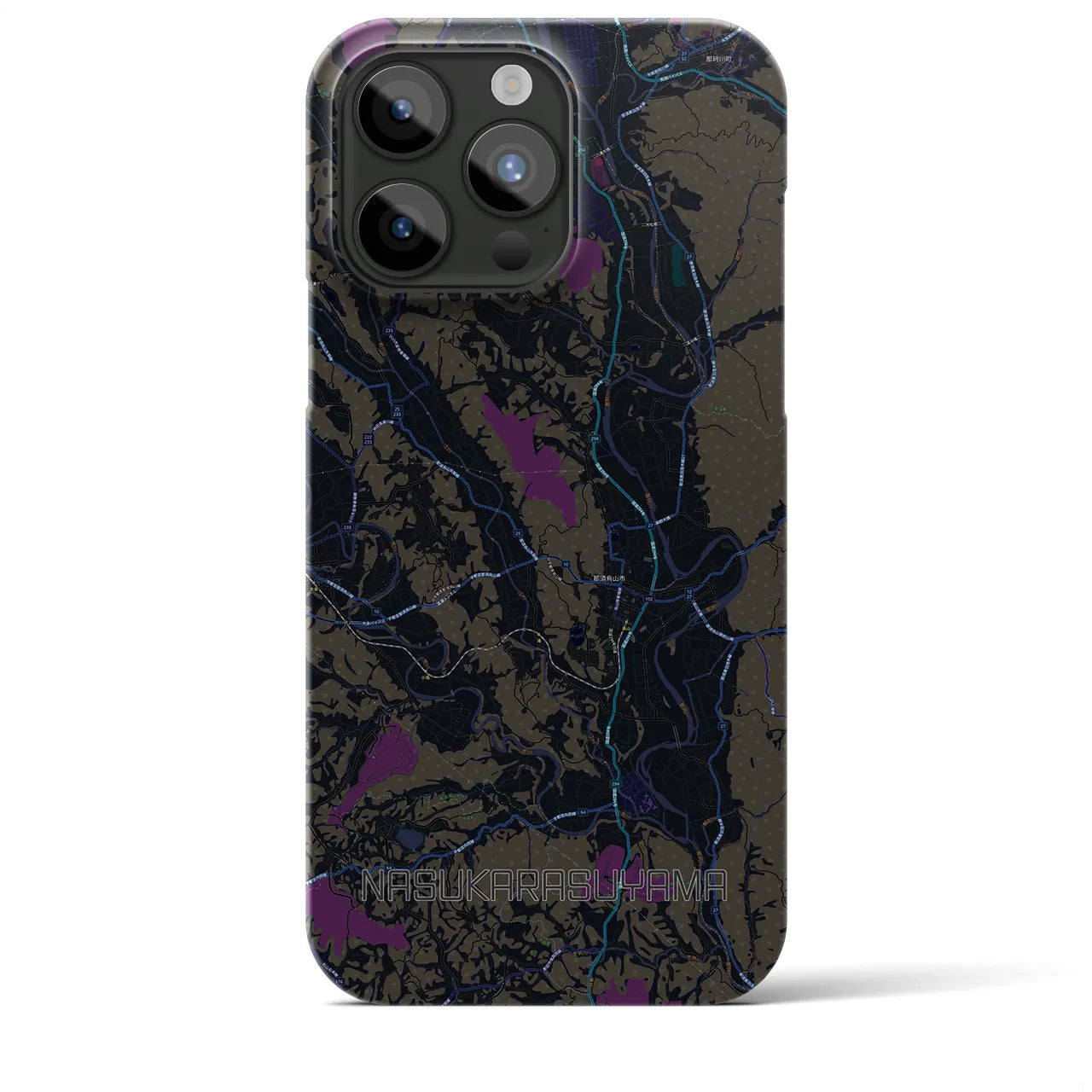 【那須烏山】地図柄iPhoneケース（バックカバータイプ・ブラック）iPhone 15 Pro Max 用