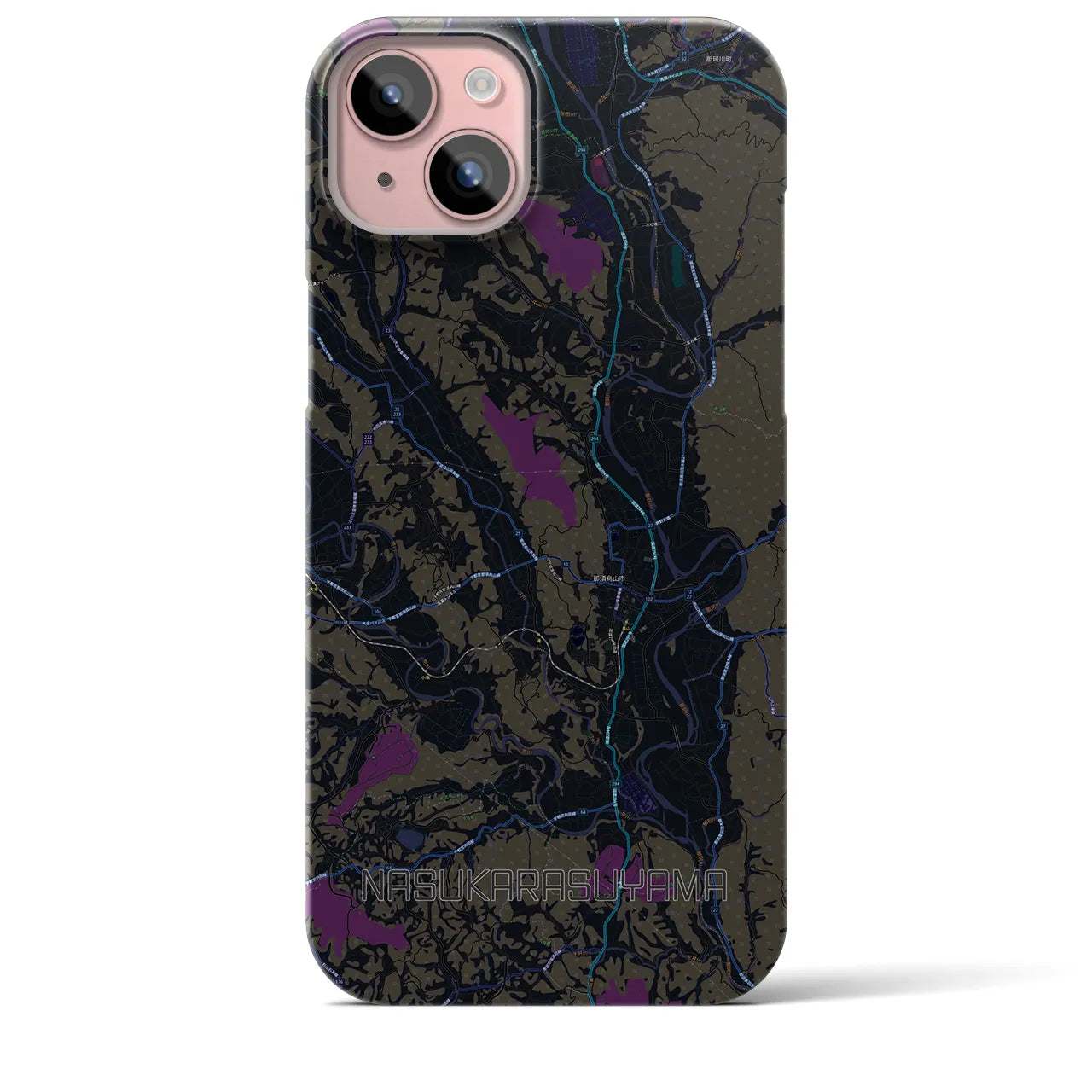 【那須烏山】地図柄iPhoneケース（バックカバータイプ・ブラック）iPhone 15 Plus 用