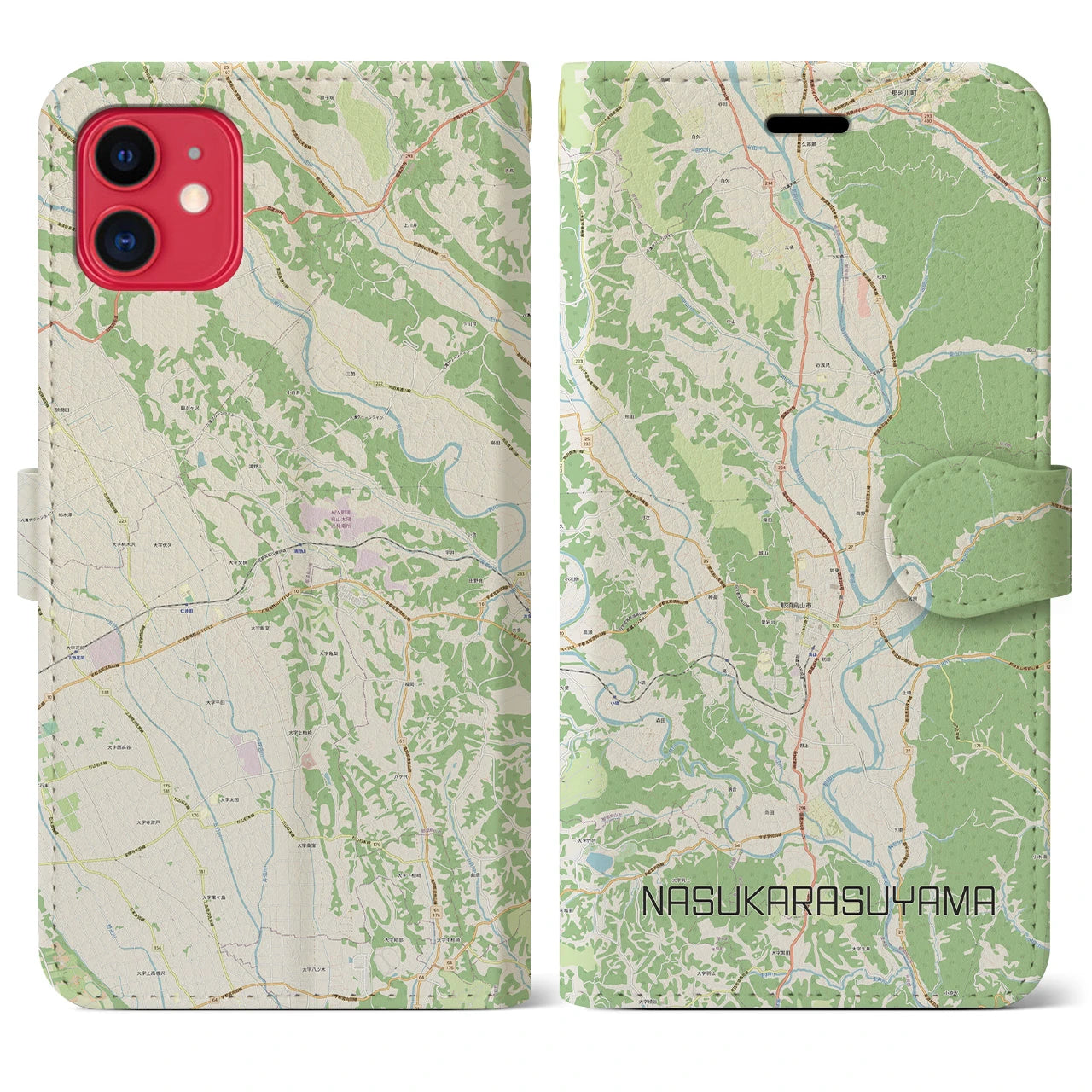 【那須烏山】地図柄iPhoneケース（手帳両面タイプ・ナチュラル）iPhone 11 用