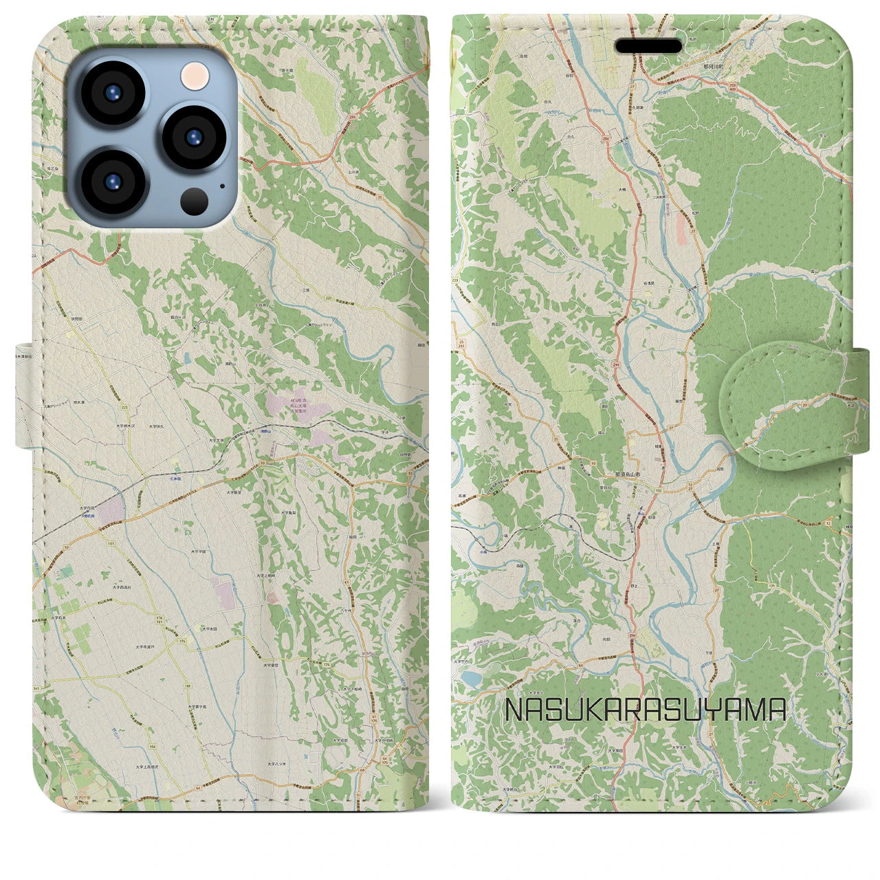【那須烏山】地図柄iPhoneケース（手帳両面タイプ・ナチュラル）iPhone 13 Pro Max 用
