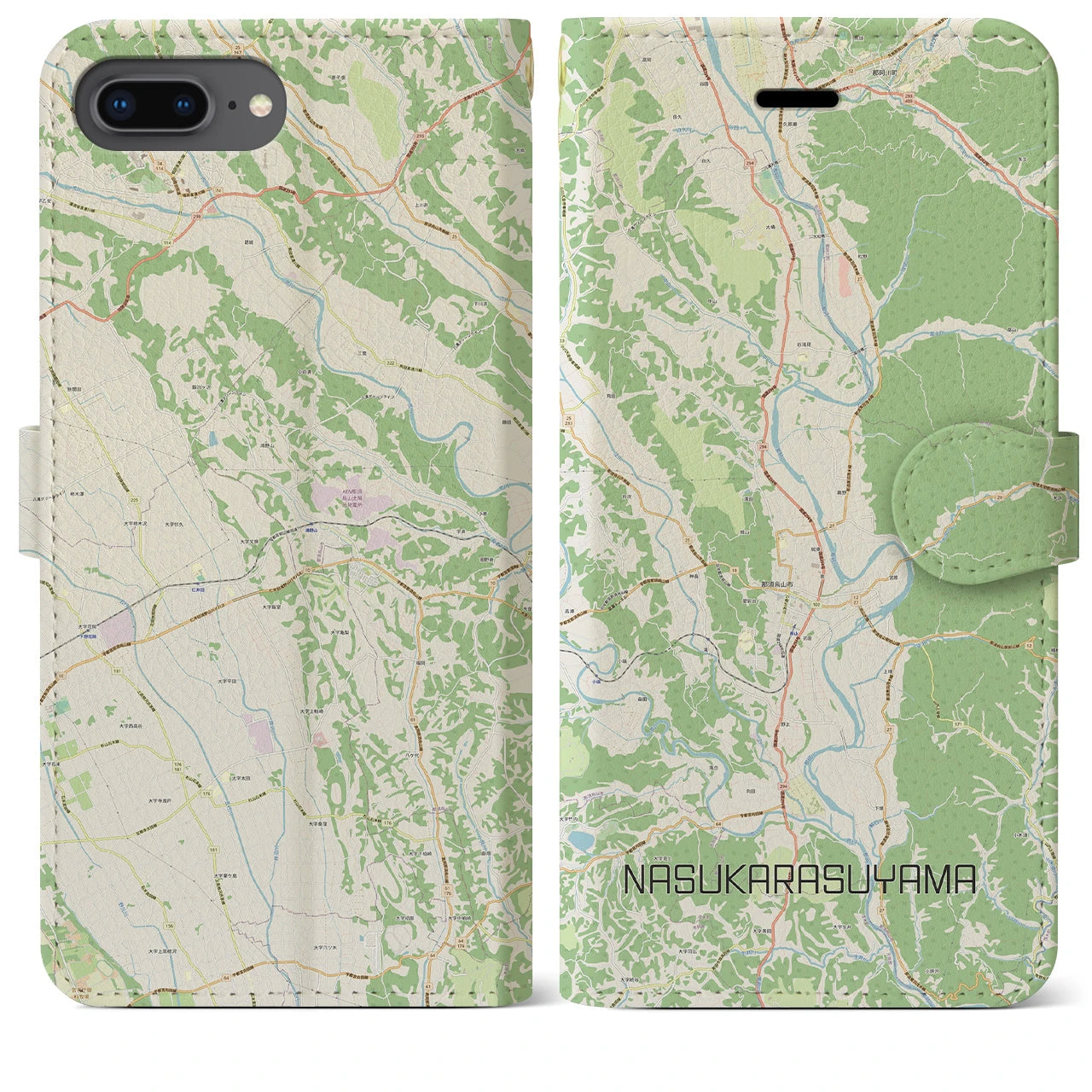 【那須烏山】地図柄iPhoneケース（手帳両面タイプ・ナチュラル）iPhone 8Plus /7Plus / 6sPlus / 6Plus 用
