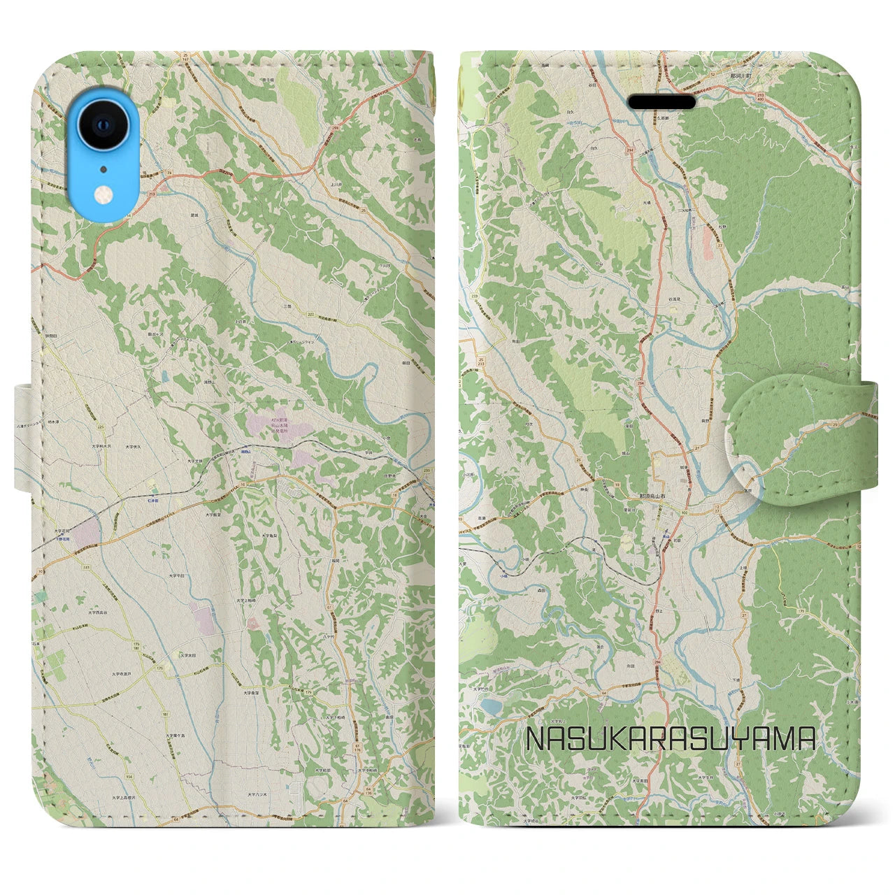 【那須烏山】地図柄iPhoneケース（手帳両面タイプ・ナチュラル）iPhone XR 用