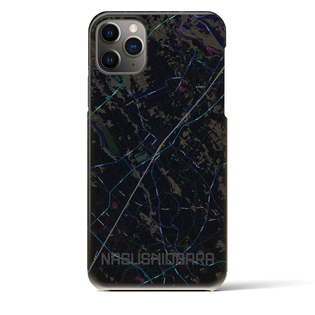 【那須塩原】地図柄iPhoneケース（バックカバータイプ・ブラック）iPhone 11 Pro Max 用