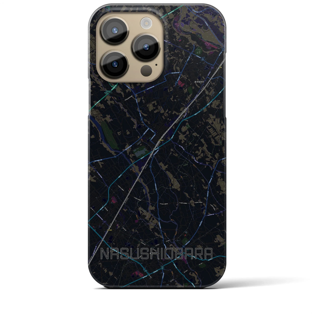 【那須塩原】地図柄iPhoneケース（バックカバータイプ・ブラック）iPhone 14 Pro Max 用