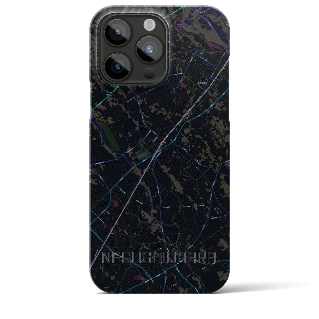 【那須塩原】地図柄iPhoneケース（バックカバータイプ・ブラック）iPhone 15 Pro Max 用