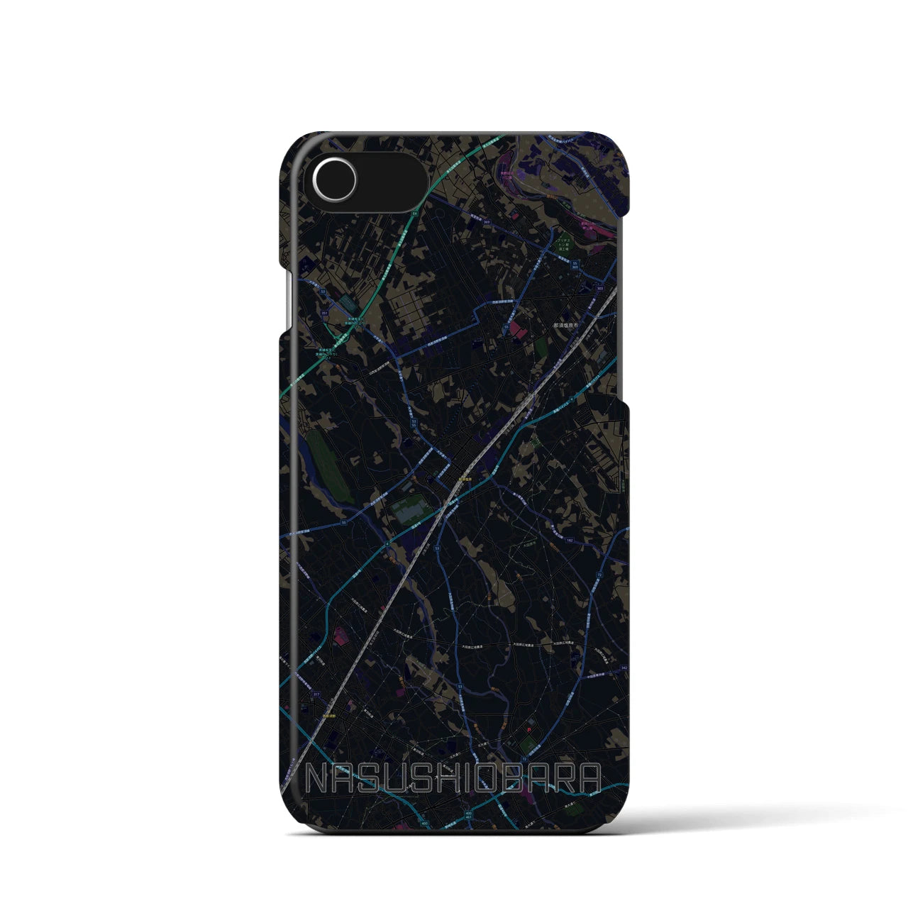 【那須塩原】地図柄iPhoneケース（バックカバータイプ・ブラック）iPhone SE（第3 / 第2世代） / 8 / 7 / 6s / 6 用