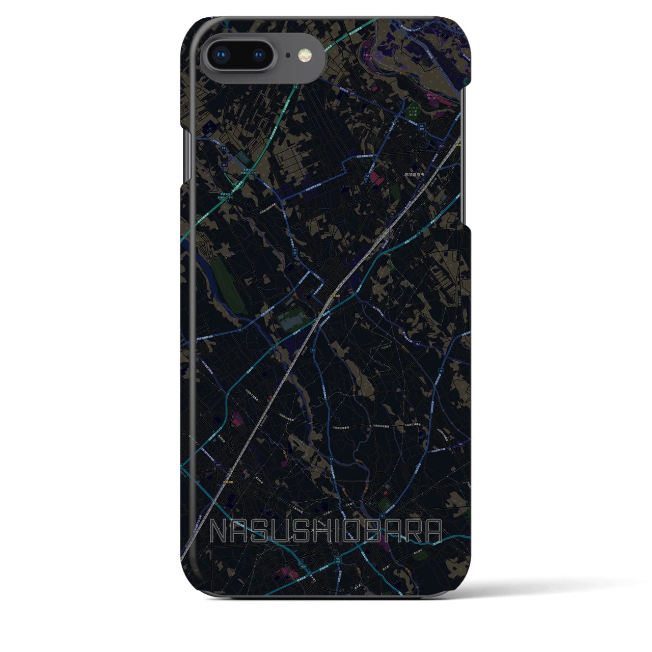 【那須塩原】地図柄iPhoneケース（バックカバータイプ・ブラック）iPhone 8Plus /7Plus / 6sPlus / 6Plus 用
