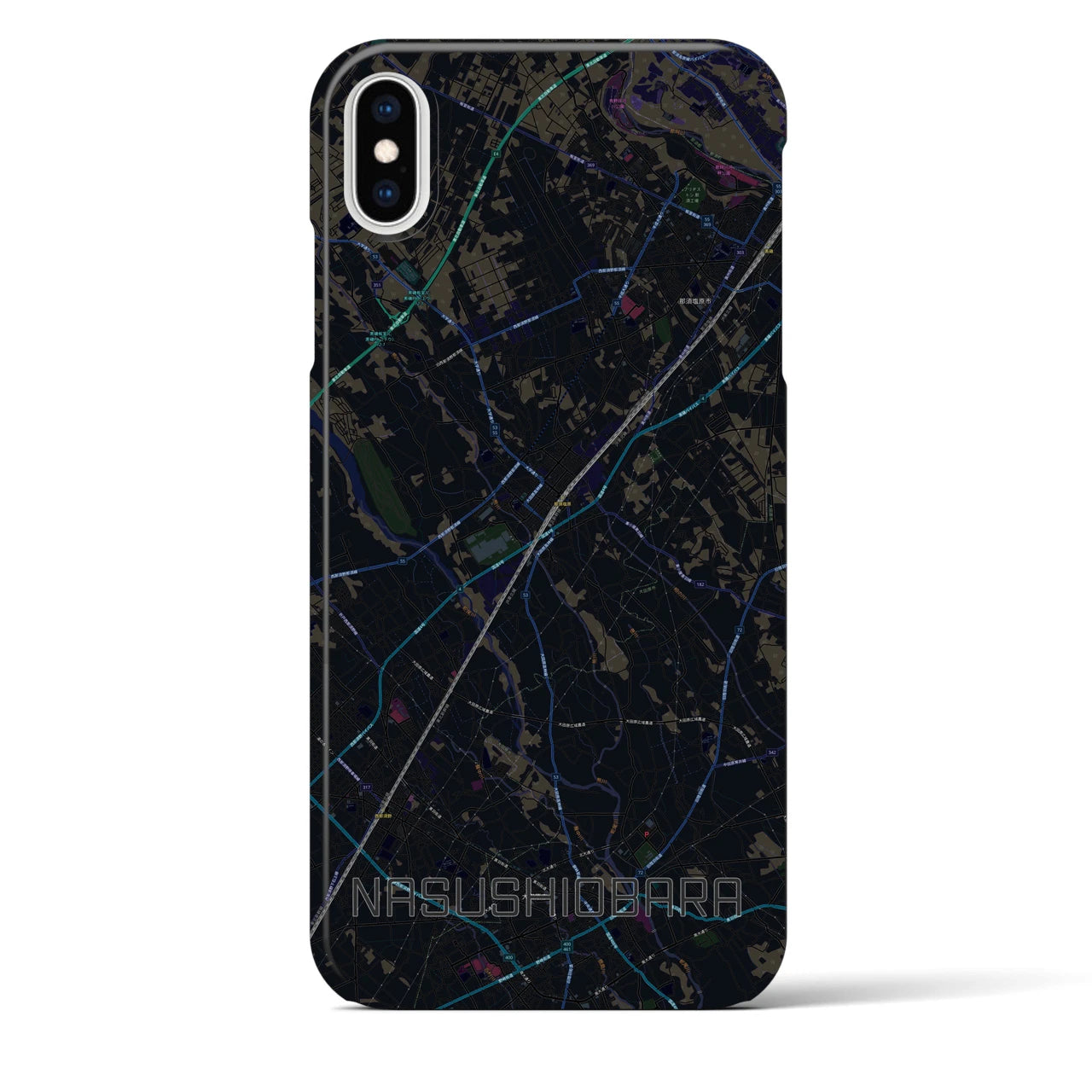 【那須塩原】地図柄iPhoneケース（バックカバータイプ・ブラック）iPhone XS Max 用
