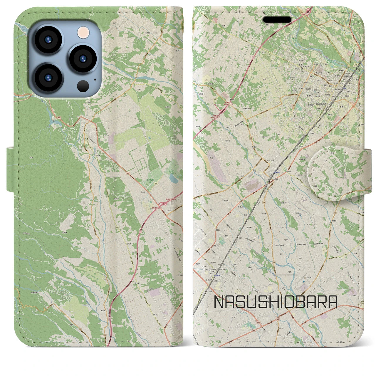 【那須塩原】地図柄iPhoneケース（手帳両面タイプ・ナチュラル）iPhone 13 Pro Max 用