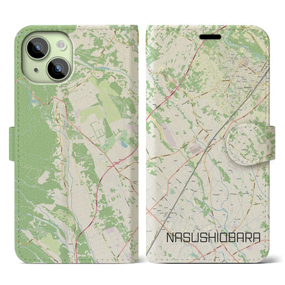 【那須塩原（栃木県）】地図柄iPhoneケース（手帳タイプ）ナチュラル・iPhone 15 用