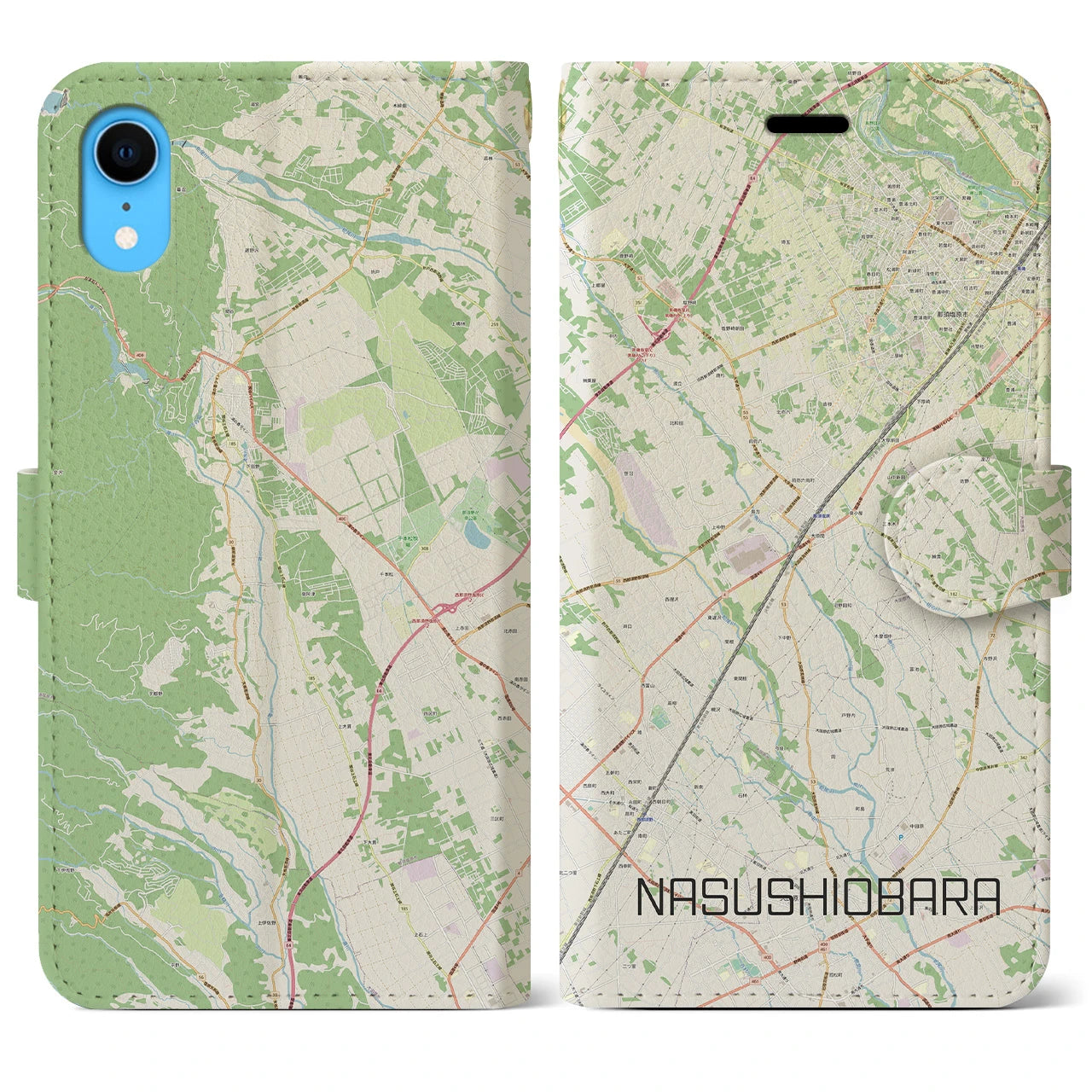 【那須塩原】地図柄iPhoneケース（手帳両面タイプ・ナチュラル）iPhone XR 用
