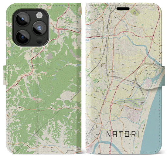 【名取】地図柄iPhoneケース（手帳両面タイプ・ナチュラル）iPhone 15 Pro Max 用