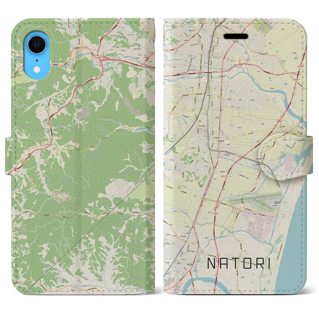 【名取】地図柄iPhoneケース（手帳両面タイプ・ナチュラル）iPhone XR 用