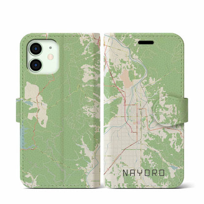 【名寄（北海道）】地図柄iPhoneケース（手帳タイプ）ナチュラル・iPhone 12 mini 用